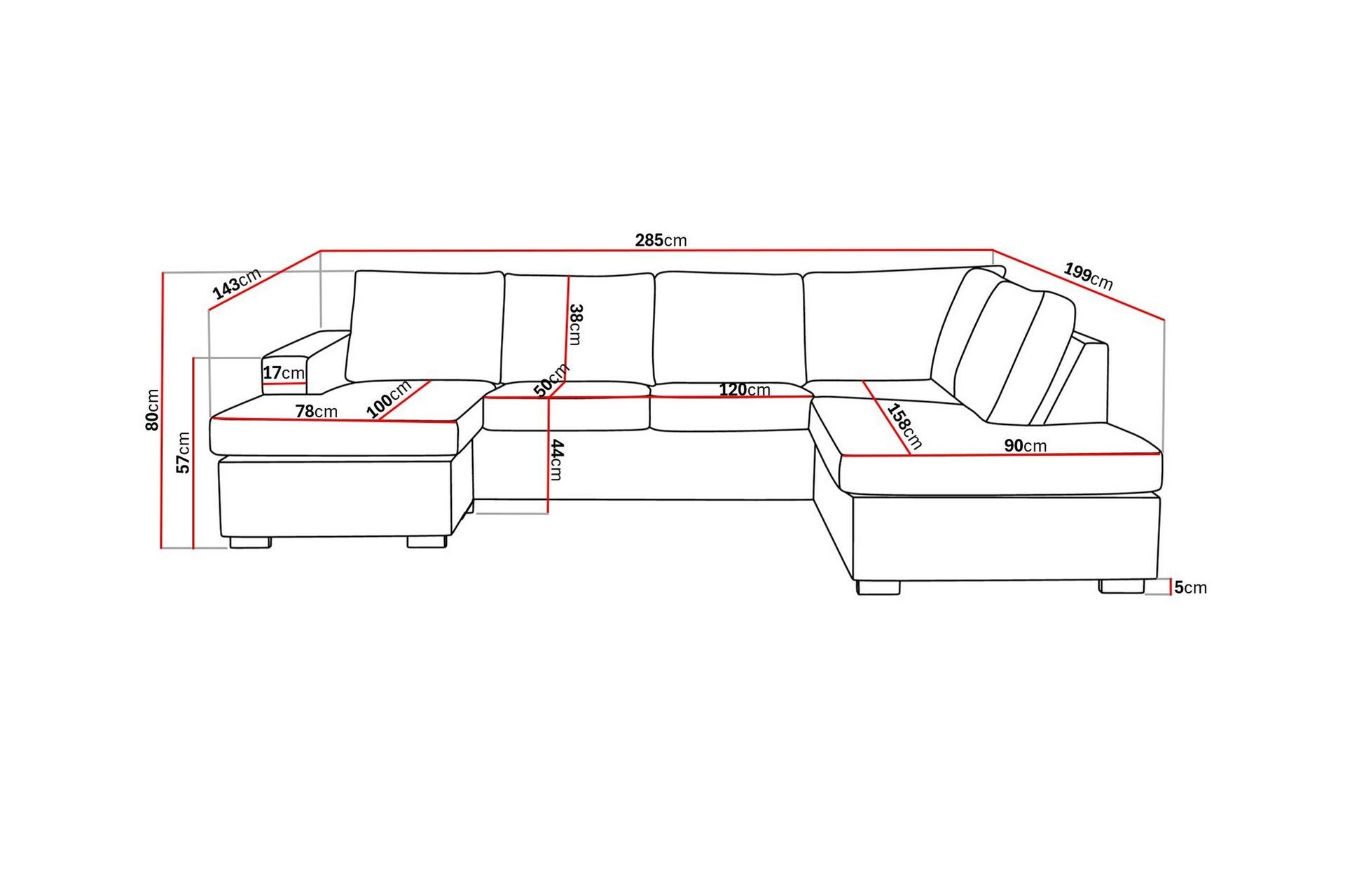 Crazy 4-seters Høyrevendt U-formet Large Sofa med Divan og Sjeselong i Stoff - Beige - Møbler - Sofaer - Sofaer med sjeselong - 4 seters sofa med divan