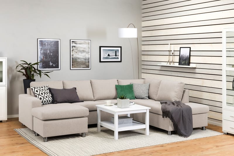 Crazy 4-seters Høyrevendt U-formet Large Sofa med Divan og Sjeselong i Stoff - Beige - Møbler - Sofaer - Sofaer med sjeselong - 4 seters sofa med divan