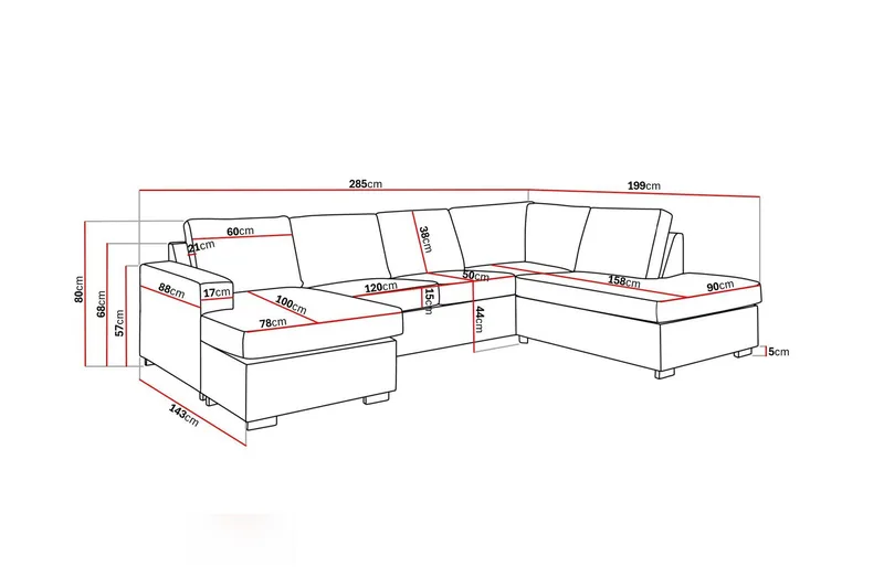 Crazy 4-seters Høyrevendt U-formet Large Sofa med Divan og Sjeselong i Stoff - Beige - Møbler - Sofaer - Sofaer med sjeselong - 4 seters sofa med divan
