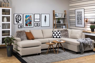 Crazy 4-seters Høyrevendt U-formet Large Sofa med Divan og Sjeselong i Stoff - Beige - Møbler - Sofaer - Sofaer med sjeselong - 4 seters sofa med divan