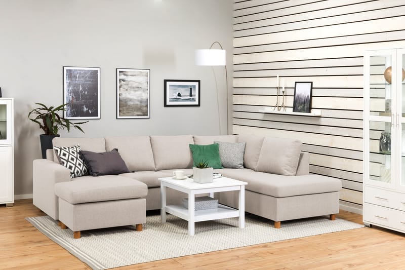 Crazy 4-seters Høyrevendt U-formet Large Sofa med Divan og Sjeselong i Stoff - Beige - Møbler - Sofaer - Sofaer med sjeselong - 4 seters sofa med divan