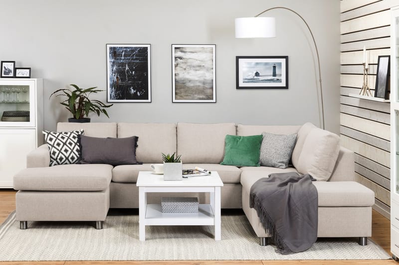 Crazy 4-seters Høyrevendt U-formet Large Sofa med Divan og Sjeselong i Stoff - Beige - Møbler - Sofaer - Sofaer med sjeselong - 4 seters sofa med divan