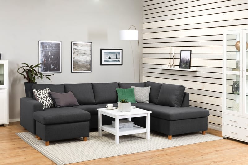 Crazy 4-seters Høyrevendt U-formet Large Sofa med Divan og Sjeselong i Stoff - Mørk grå - Møbler - Sofaer - Sofaer med sjeselong - 4 seters sofa med divan