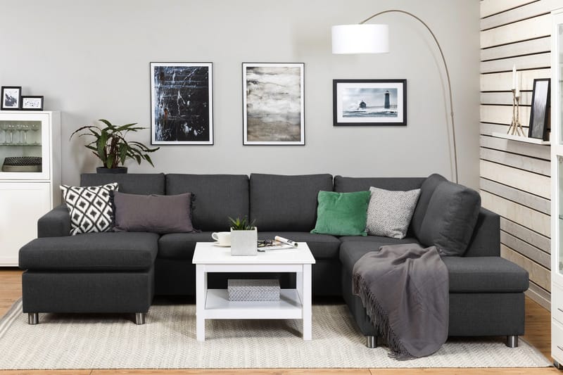 Crazy 4-seters Høyrevendt U-formet Large Sofa med Divan og Sjeselong i Stoff - Mørk grå - Møbler - Sofaer - Sofaer med sjeselong - 4 seters sofa med divan
