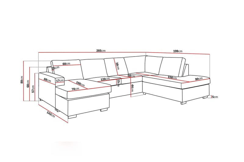 Crazy 4-seters Høyrevendt U-formet Large Sofa med Divan og Sjeselong i Stoff - Mørk grå - Møbler - Sofaer - Sofaer med sjeselong - 4 seters sofa med divan