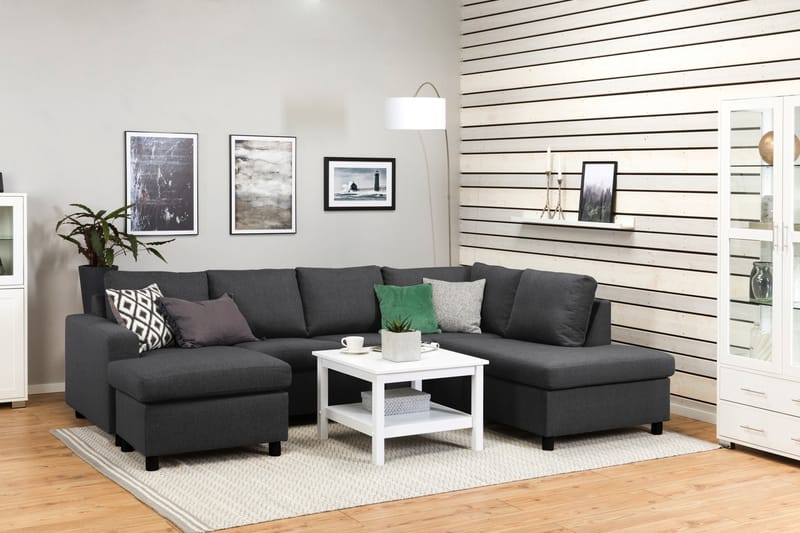 Crazy 4-seters Høyrevendt U-formet Large Sofa med Divan og Sjeselong i Stoff - Mørk grå - Møbler - Sofaer - Sofaer med sjeselong - 4 seters sofa med divan