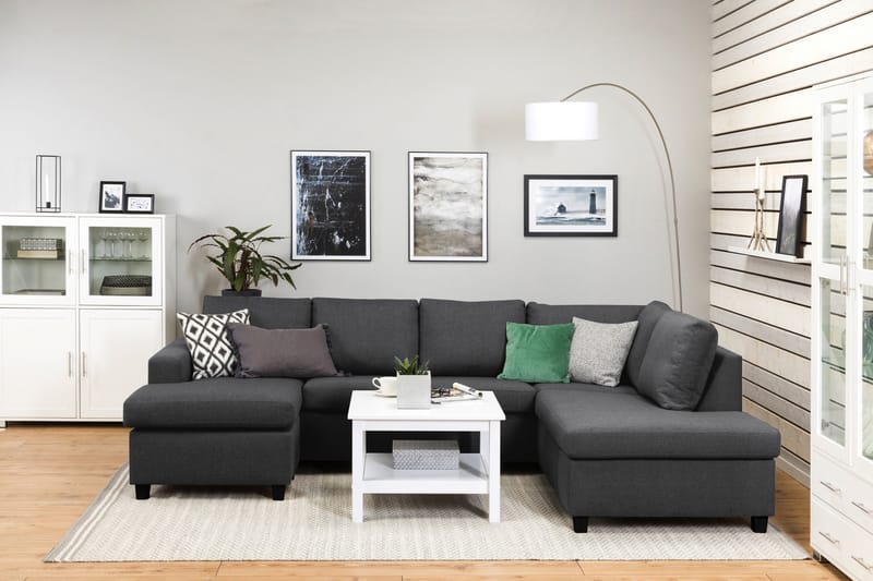 Crazy 4-seters Høyrevendt U-formet Large Sofa med Divan og Sjeselong i Stoff - Mørk grå - Møbler - Sofaer - Sofaer med sjeselong - 4 seters sofa med divan