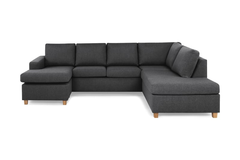 Crazy 4-seters Høyrevendt U-formet Large Sofa med Divan og Sjeselong i Stoff, Mørk grå