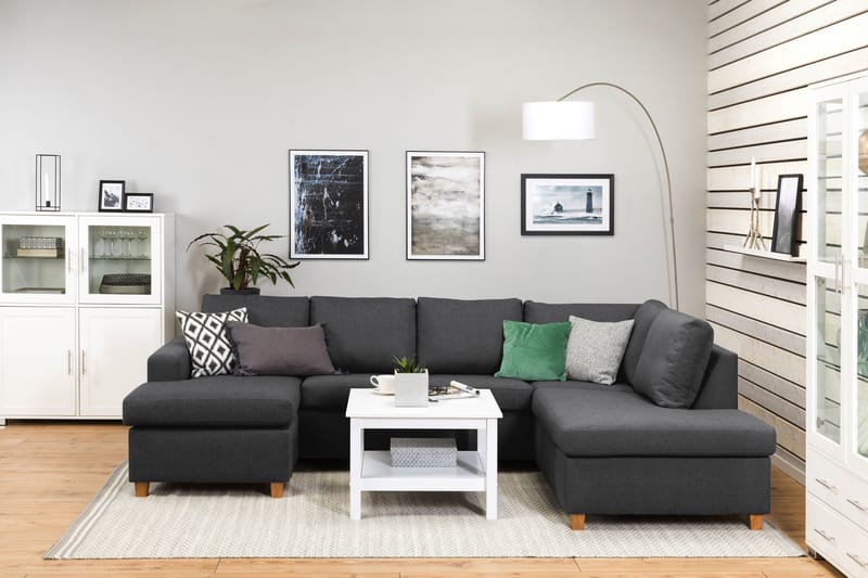 Crazy 4-seters Høyrevendt U-formet Large Sofa med Divan og Sjeselong i Stoff - Mørk grå - Møbler - Sofaer - Sofaer med sjeselong - 4 seters sofa med divan