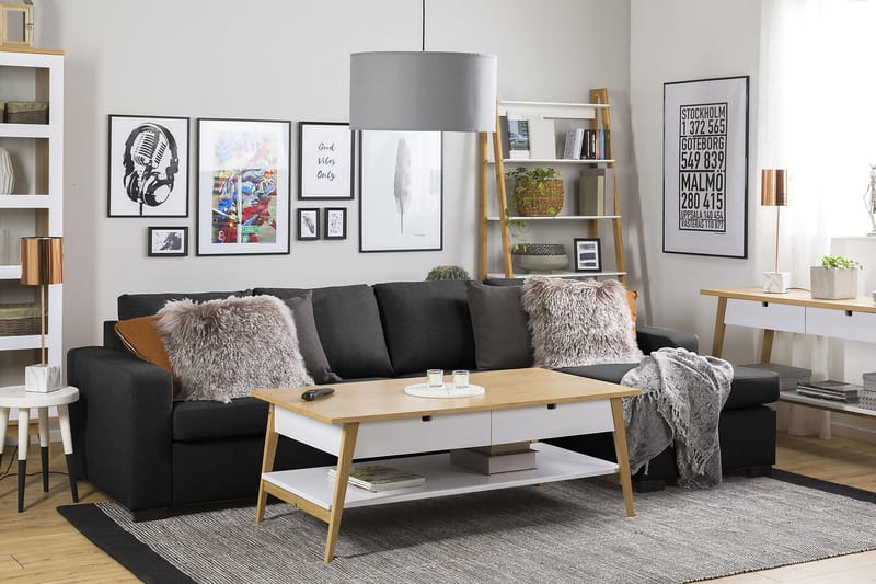 Crazy 4-seters Vendbar L-formet Sjeselongsofa i Stoff - Antrasitt - Møbler - Sofaer - Sofaer med sjeselong - 4 seters sofa med divan