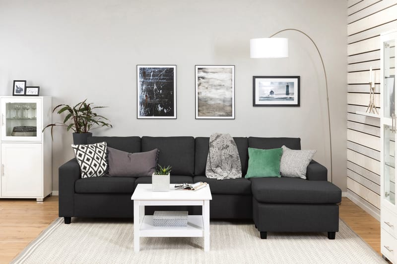 Crazy 4-seters Vendbar L-formet Sjeselongsofa i Stoff - Antrasitt - Møbler - Sofaer - Sofaer med sjeselong - 4 seters sofa med divan