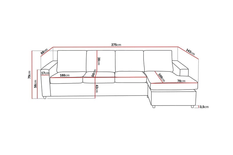 Crazy 4-seters Vendbar L-formet Sjeselongsofa i Stoff - Antrasitt - Møbler - Sofaer - Sofaer med sjeselong - 4 seters sofa med divan