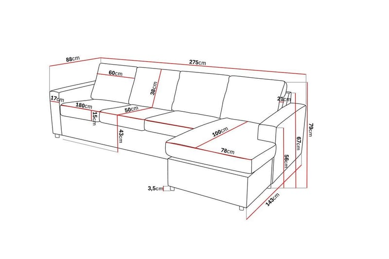 Crazy 4-seters Vendbar L-formet Sjeselongsofa i Stoff - Antrasitt - Møbler - Sofaer - Sofaer med sjeselong - 4 seters sofa med divan