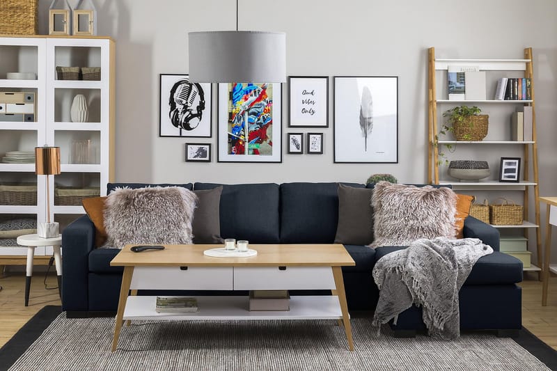 Crazy 4-seters Vendbar L-formet Sjeselongsofa i Stoff - Blå - Møbler - Sofaer - Sofaer med sjeselong - 4 seters sofa med divan