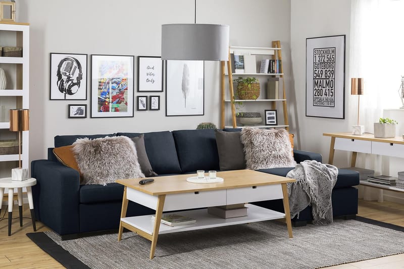 Crazy 4-seters Vendbar L-formet Sjeselongsofa i Stoff - Blå - Møbler - Sofaer - Sofaer med sjeselong - 4 seters sofa med divan