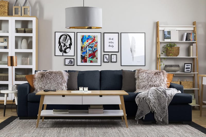 Crazy 4-seters Vendbar L-formet Sjeselongsofa i Stoff - Blå - Møbler - Sofaer - Sofaer med sjeselong - 4 seters sofa med divan