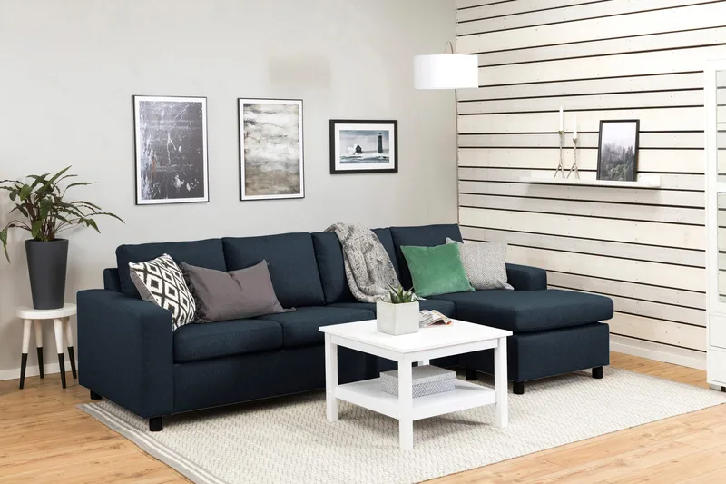 Crazy 4-seters Vendbar L-formet Sjeselongsofa i Stoff - Blå - Møbler - Sofaer - Sofaer med sjeselong - 4 seters sofa med divan