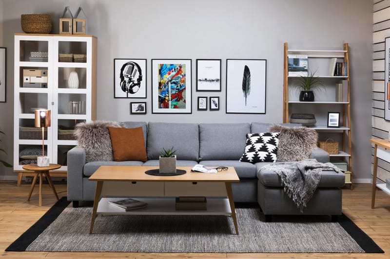 Crazy 4-seters Vendbar L-formet Sjeselongsofa i Stoff - Grå - Møbler - Sofaer - Sofaer med sjeselong - 4 seters sofa med divan