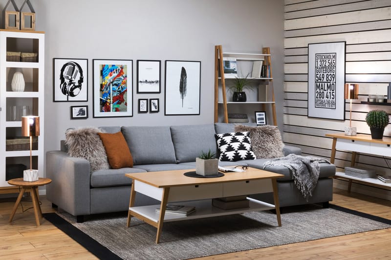 Crazy 4-seters Vendbar L-formet Sjeselongsofa i Stoff - Grå - Møbler - Sofaer - Sofaer med sjeselong - 4 seters sofa med divan