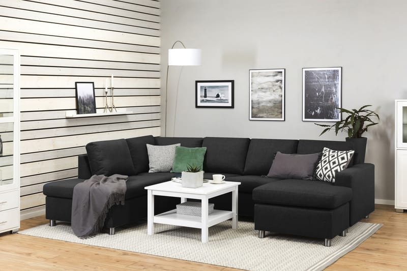 Crazy 4-seters Venstrevendt U-formet Large Sofa med Divan og Sjeselong i Stoff - Antrasitt - Møbler - Sofaer - Sofaer med sjeselong - 4 seters sofa med divan