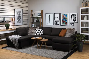 Crazy 4-seters Venstrevendt U-formet Large Sofa med Divan og Sjeselong i Stoff - Antrasitt - Møbler - Sofaer - Sofaer med sjeselong - 4 seters sofa med divan