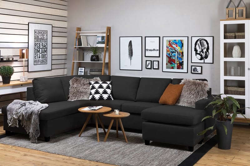 Crazy 4-seters Venstrevendt U-formet Large Sofa med Divan og Sjeselong i Stoff - Antrasitt - Møbler - Sofaer - Sofaer med sjeselong - 4 seters sofa med divan
