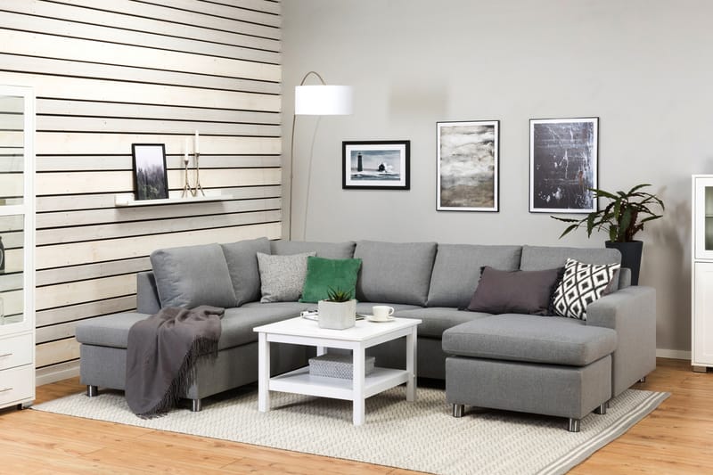 Crazy 4-seters Venstrevendt U-formet Large Sofa med Divan og Sjeselong i Stoff - Grå - Møbler - Sofaer - Sofaer med sjeselong - 4 seters sofa med divan