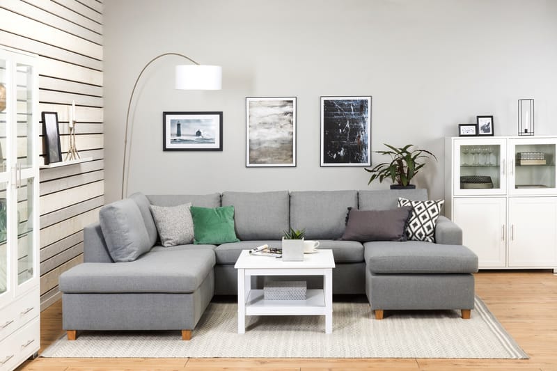 Crazy 4-seters Venstrevendt U-formet Large Sofa med Divan og Sjeselong i Stoff - Grå - Møbler - Sofaer - Sofaer med sjeselong - 4 seters sofa med divan