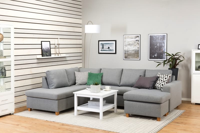 Crazy 4-seters Venstrevendt U-formet Large Sofa med Divan og Sjeselong i Stoff - Grå - Møbler - Sofaer - Sofaer med sjeselong - 4 seters sofa med divan