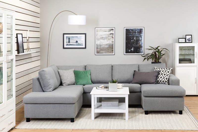 Crazy 4-seters Venstrevendt U-formet Large Sofa med Divan og Sjeselong i Stoff - Grå - Møbler - Sofaer - Sofaer med sjeselong - 4 seters sofa med divan