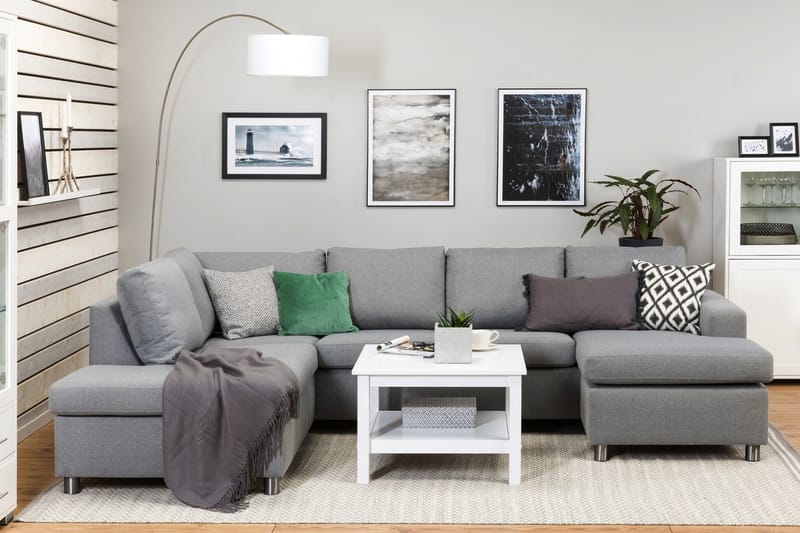 Crazy 4-seters Venstrevendt U-formet Large Sofa med Divan og Sjeselong i Stoff - Grå - Møbler - Sofaer - Sofaer med sjeselong - 4 seters sofa med divan