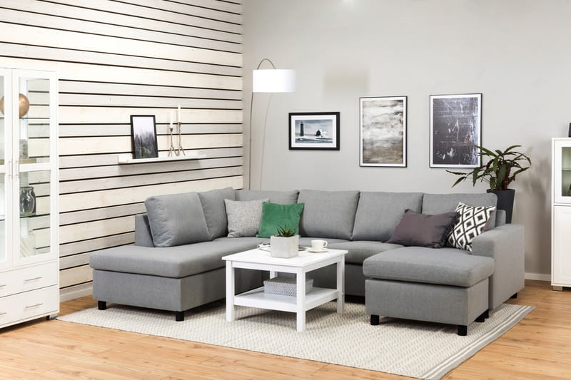 Crazy 4-seters Venstrevendt U-formet Large Sofa med Divan og Sjeselong i Stoff - Grå - Møbler - Sofaer - Sofaer med sjeselong - 4 seters sofa med divan