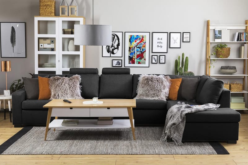 Crazy 5-seters Høyrevendt L-formet Sjeselongsofa i Stoff - Antrasitt - Møbler - Sofaer - Sofaer med sjeselong - 4 seters sofa med divan