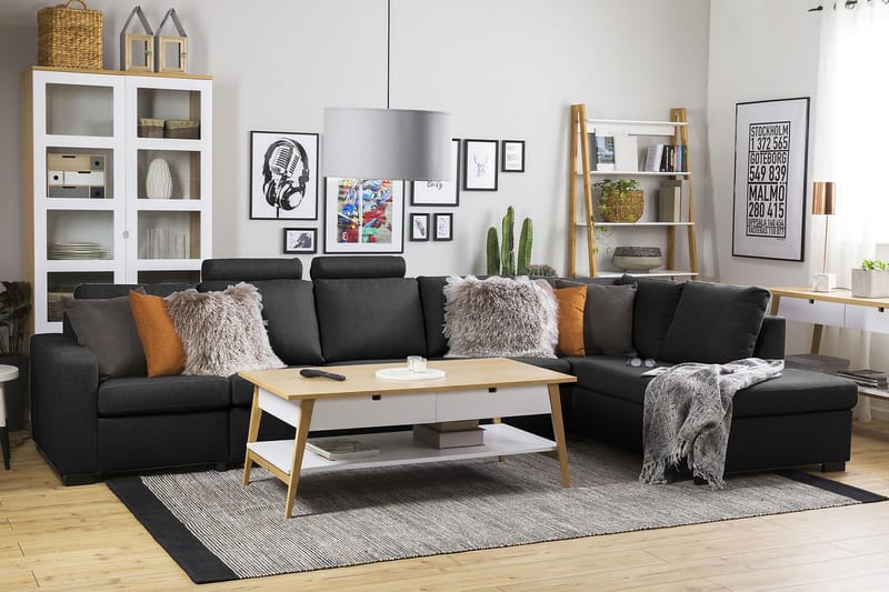 Crazy 5-seters Høyrevendt L-formet Sjeselongsofa i Stoff - Antrasitt - Møbler - Sofaer - Sofaer med sjeselong - 4 seters sofa med divan