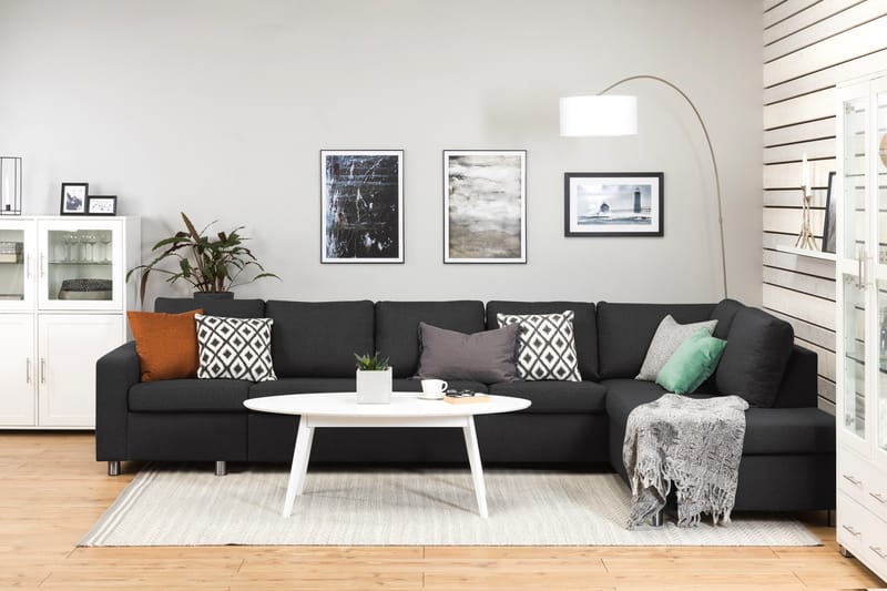 Crazy 5-seters Høyrevendt L-formet Sjeselongsofa i Stoff - Antrasitt - Møbler - Sofaer - Sofaer med sjeselong - 4 seters sofa med divan