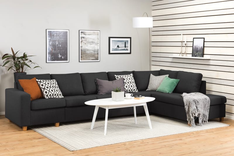 Crazy 5-seters Høyrevendt L-formet Sjeselongsofa i Stoff - Antrasitt - Møbler - Sofaer - Sofaer med sjeselong - 4 seters sofa med divan