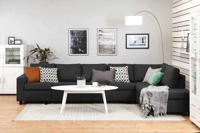 Crazy 5-seters Høyrevendt L-formet Sjeselongsofa i Stoff - Antrasitt - Møbler - Sofaer - Sofaer med sjeselong - 4 seters sofa med divan