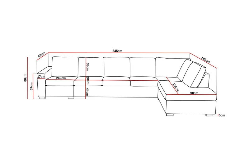 Crazy 5-seters Høyrevendt L-formet Sjeselongsofa i Stoff - Grå - Møbler - Sofaer - Sofaer med sjeselong - 4 seters sofa med divan