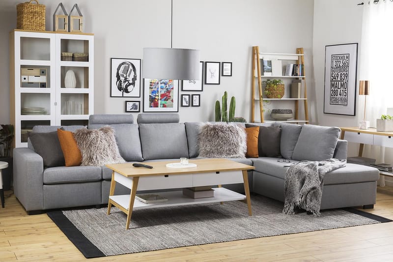 Crazy 5-seters Høyrevendt L-formet Sjeselongsofa i Stoff - Grå - Møbler - Sofaer - Sofaer med sjeselong - 4 seters sofa med divan