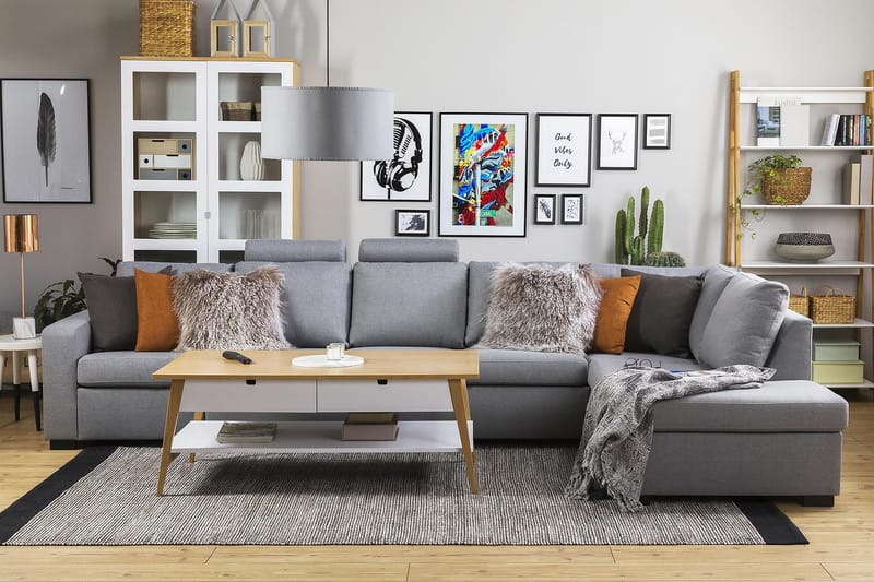 Crazy 5-seters Høyrevendt L-formet Sjeselongsofa i Stoff - Grå - Møbler - Sofaer - Sofaer med sjeselong - 4 seters sofa med divan