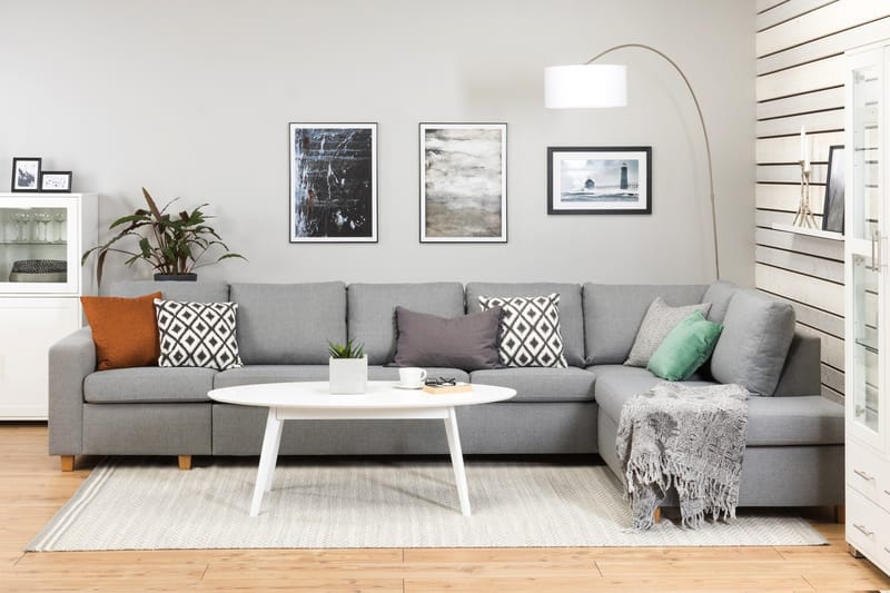 Crazy 5-seters Høyrevendt L-formet Sjeselongsofa i Stoff - Grå - Møbler - Sofaer - Sofaer med sjeselong - 4 seters sofa med divan