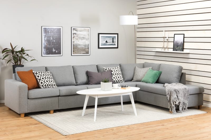 Crazy 5-seters Høyrevendt L-formet Sjeselongsofa i Stoff - Grå - Møbler - Sofaer - Sofaer med sjeselong - 4 seters sofa med divan