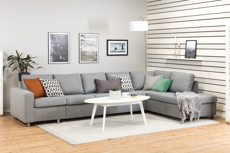 Crazy 5-seters Høyrevendt L-formet Sjeselongsofa i Stoff - Grå - Møbler - Sofaer - Sofaer med sjeselong - 4 seters sofa med divan