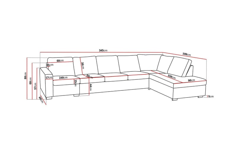 Crazy 5-seters Høyrevendt L-formet Sjeselongsofa i Stoff - Grå - Møbler - Sofaer - Sofaer med sjeselong - 4 seters sofa med divan