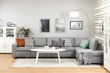 Crazy 5-seters Høyrevendt L-formet Sjeselongsofa i Stoff - Grå - Møbler - Sofaer - Sofaer med sjeselong - 4 seters sofa med divan