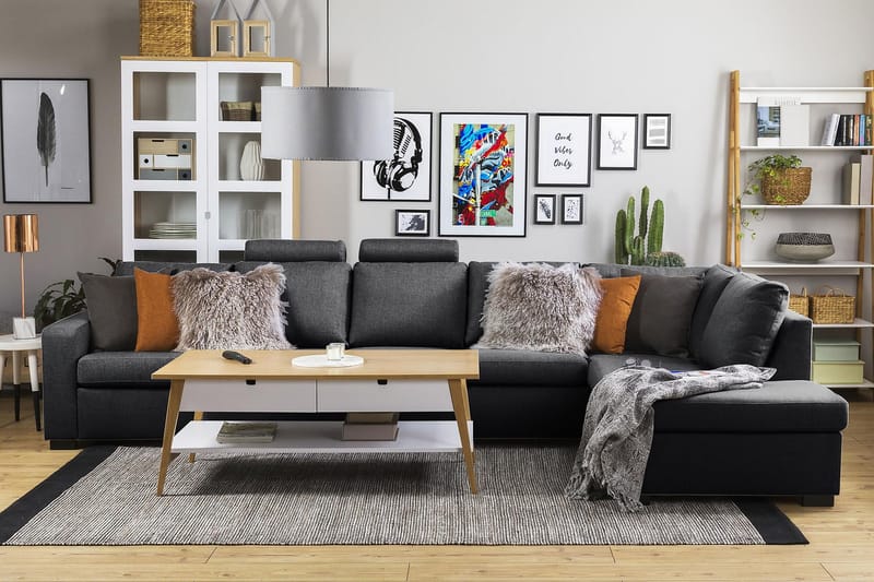 Crazy 5-seters Høyrevendt L-formet Sjeselongsofa i Stoff - Mørk grå - Møbler - Sofaer - Sofaer med sjeselong - 4 seters sofa med divan