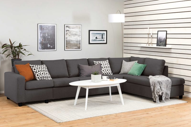 Crazy 5-seters Høyrevendt L-formet Sjeselongsofa i Stoff - Mørk grå - Møbler - Sofaer - Sofaer med sjeselong - 4 seters sofa med divan