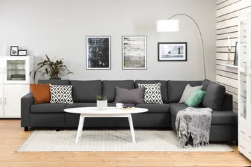 Crazy 5-seters Høyrevendt L-formet Sjeselongsofa i Stoff - Mørk grå - Møbler - Sofaer - Sofaer med sjeselong - 4 seters sofa med divan