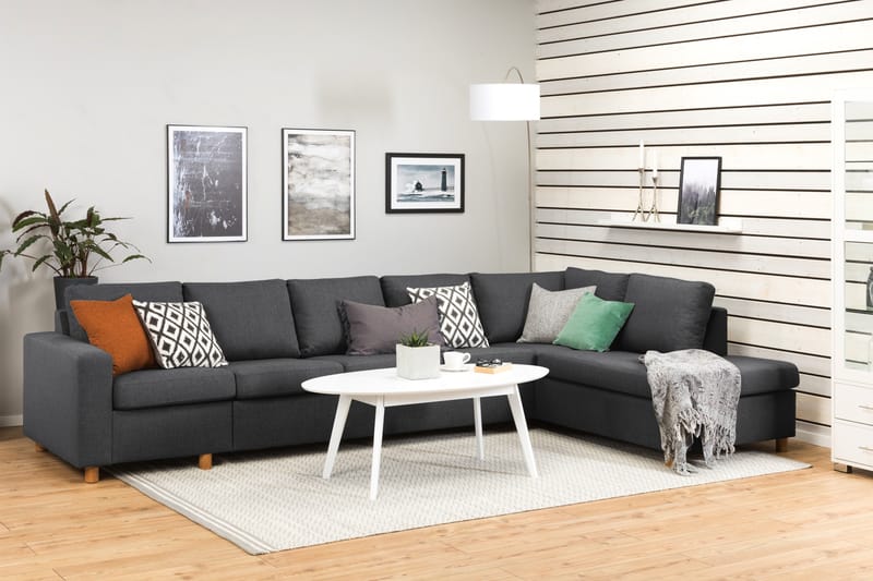 Crazy 5-seters Høyrevendt L-formet Sjeselongsofa i Stoff - Mørk grå - Møbler - Sofaer - Sofaer med sjeselong - 4 seters sofa med divan