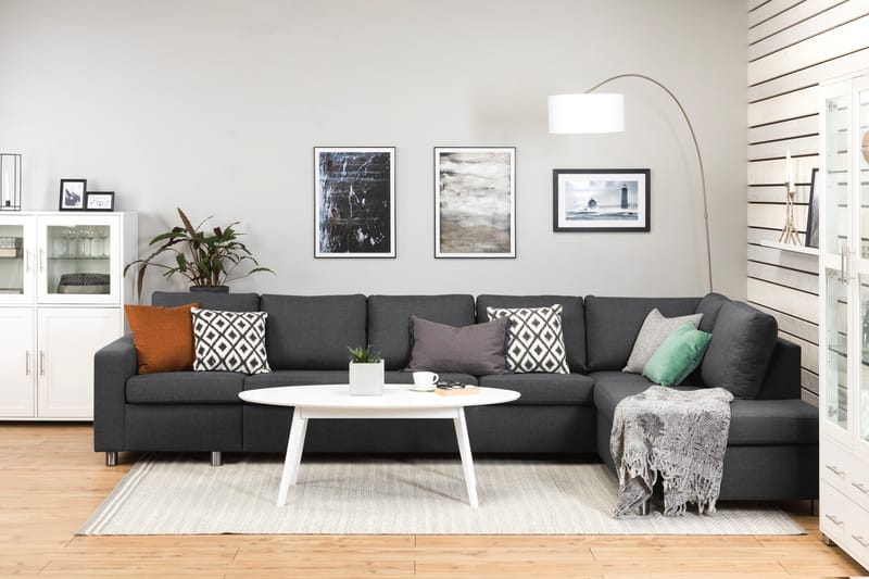 Crazy 5-seters Høyrevendt L-formet Sjeselongsofa i Stoff - Mørk grå - Møbler - Sofaer - Sofaer med sjeselong - 4 seters sofa med divan